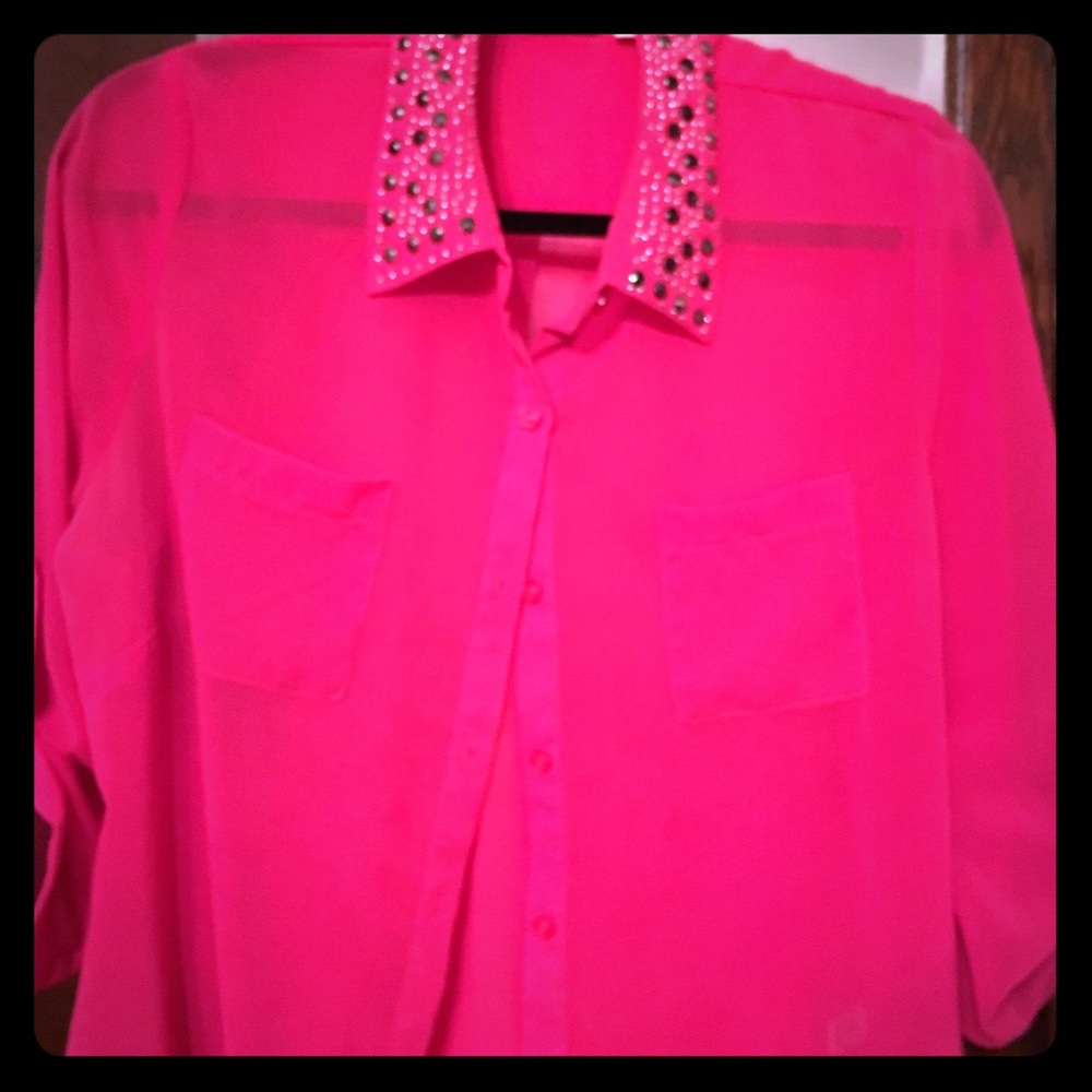 Sheer Blouse with graphite studded collar